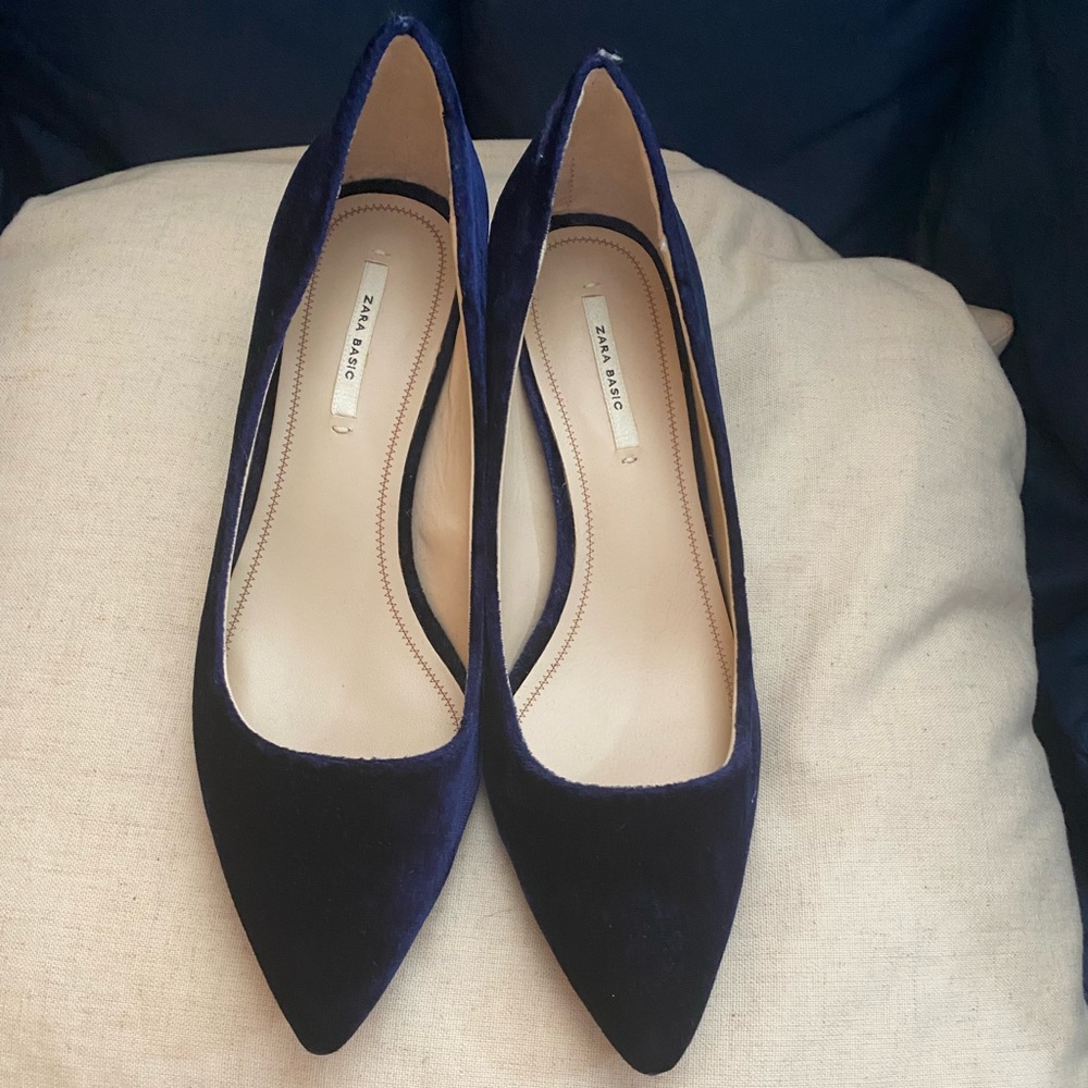 Blue Velvet stack heel by Zara basic never worn